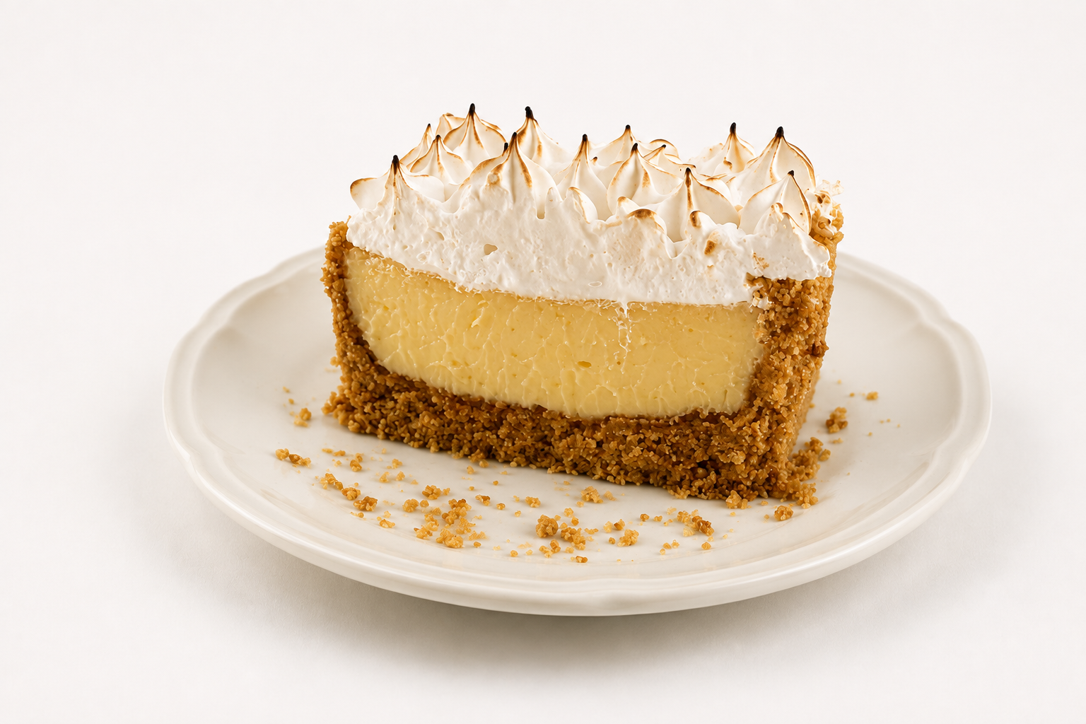 Porción de Frankie con crema de limón, merengue suizo tostado y base de galleta
